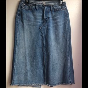 ❤️Replay Midi Denim Skirt 26 raw hem vintage wash